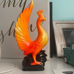 Rare Vintage 1960s Ceramic Peacock Figurine Statue Yellow Orange Japan